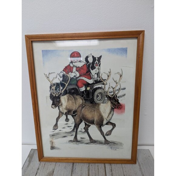 Jane McClure Jane's Prints Santa Claus on ATV Rudolph Country Framed Print - Picture 1 of 5